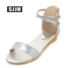 SJJH/Женские повседневные босоножки на танкетке с открытым носком; удобная обувь на молнии с перекрестной шнуровкой; модная обувь в римском стиле; A1417