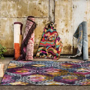 

Fashionable Bohemian Purple Color Geometric Ethnic Style Living Room Bedroom Bedside Carpet Mat