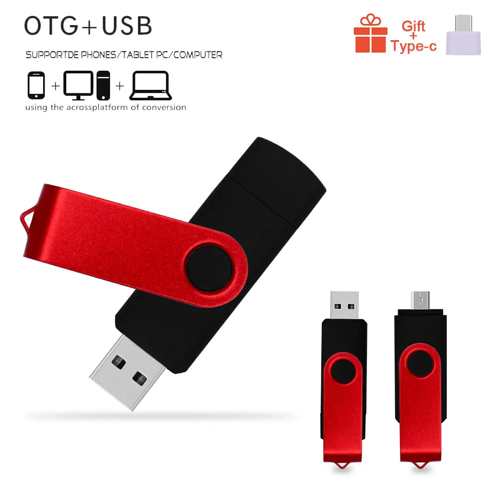 Поворотный флеш накопитель OTG 32 ГБ 16 64 металлический USB 2 0 для телефонов Android