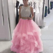 Роскошные Кристаллы блесток бальное платье Бальные платья o-образным вырезом бисером открытой спиной Пышное Платье длинное Многоуровневое органзы Сладкий 16 платье