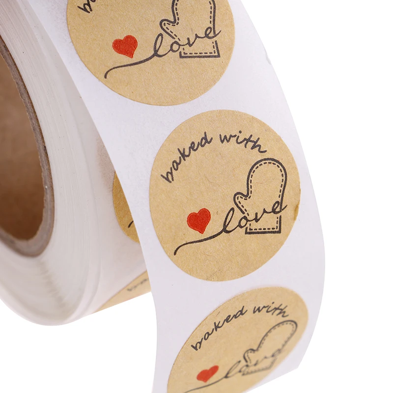 1 Inch Round Natural Kraft Baked With Love Stickers 500 Labels Per Roll Cute Stickers For Seal Labels Handmade Sticker
