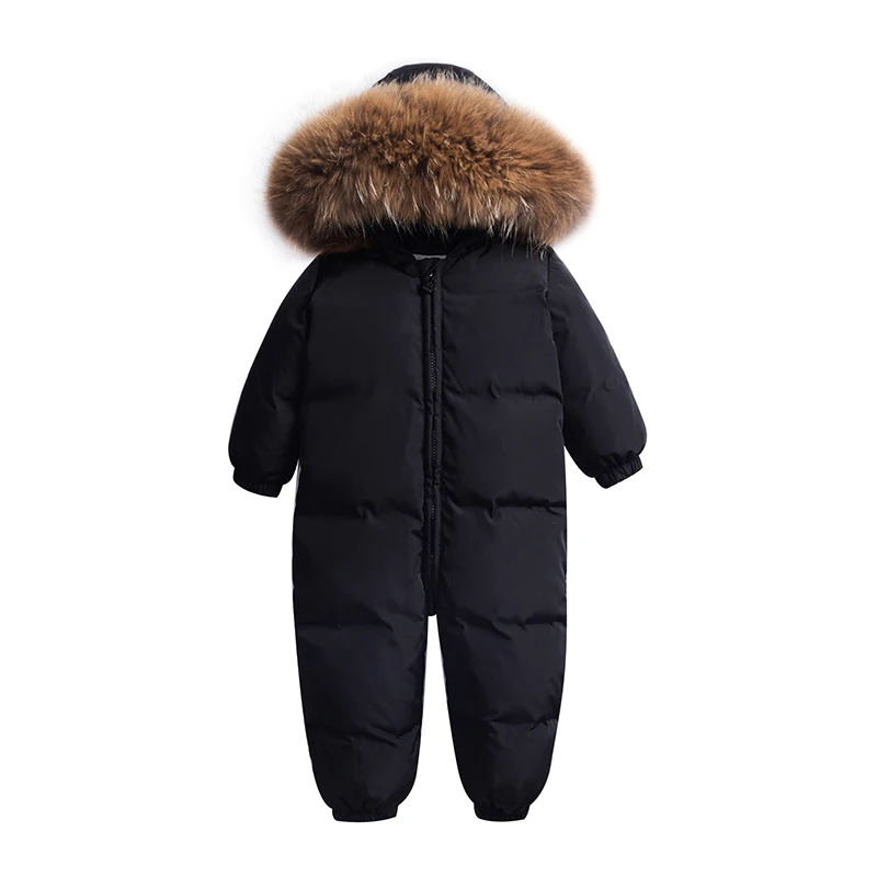 Winter Overalls For Baby Rompers Jumpsuit Children Duck Down Overalls Snowsuit Toddler Kids Boys Girls Fur Hooded Romper Costume