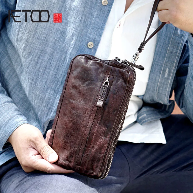 Tanie AETOO Retro zestaw do rękodzieła podwójny nacisk skórzane skórzane męskie modelki antykradzieżowe klamra kopertówka o dużej pojemności