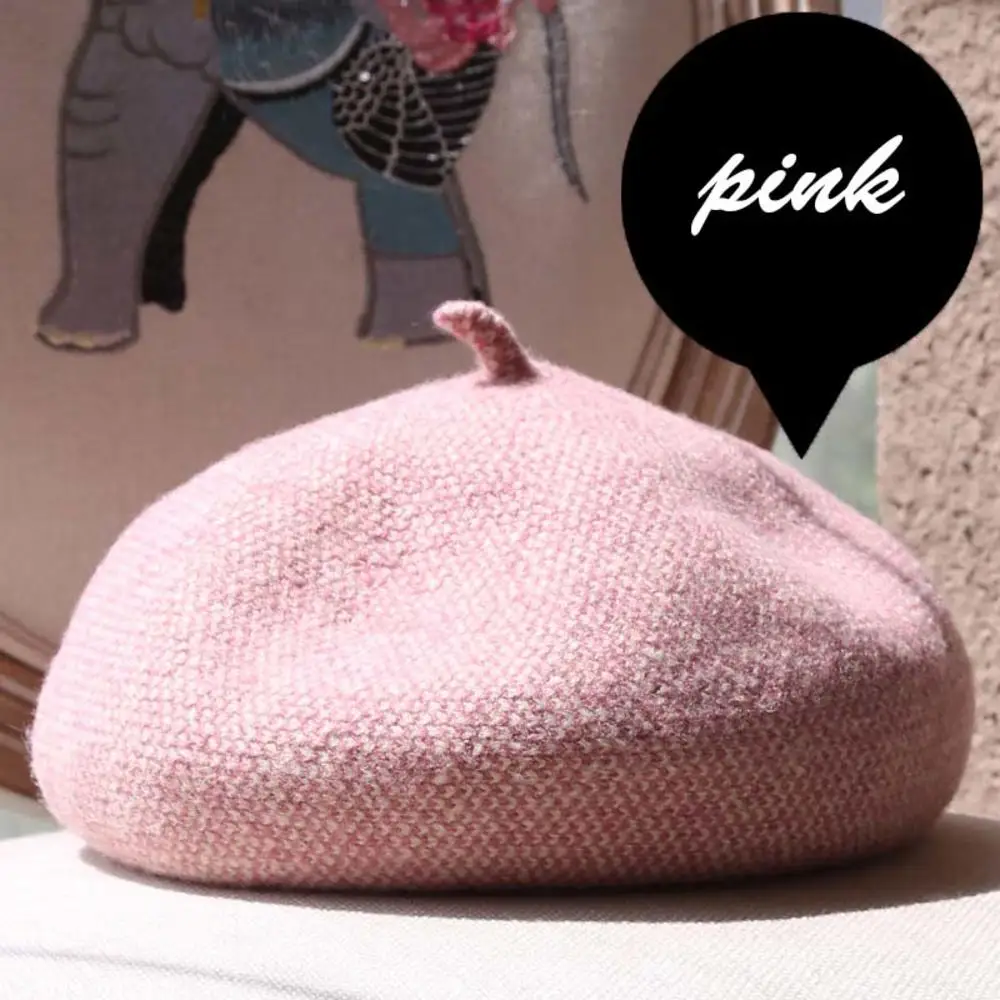 Pink Женские осенне-зимние вязаные береты, шапки Yinglun Dome, смешанные цвета, шапка в стиле художника, Женская японская вязаная шерстяная шапка в виде тыквы - Цвет: Pink