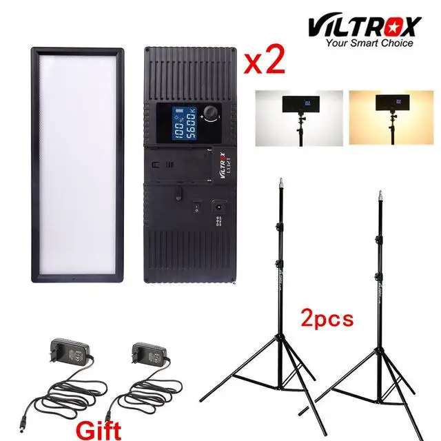 Viltrox L132T двухцветный Dimmable светодиодный свет x2+ 2 X осветительная подставка+ адаптер переменного тока+ зарядное устройство для DSLR камеры студийного освещения - Цвет: Белый