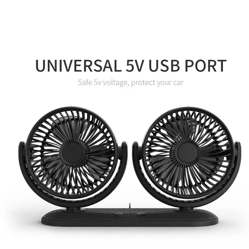 USB 5V 2A вентилятор с поворотом на 360 °, двойной автомобильный вентилятор с регулируемой головкой, 3 скорости, настольный вентилятор для автомобиля, грузовика, микроавтобуса, внедорожника, RV, офиса