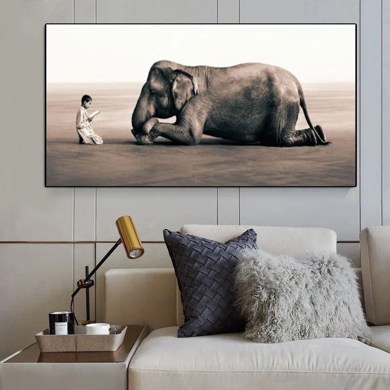 Современная живопись животные малыш и слон настенная Картина на холсте