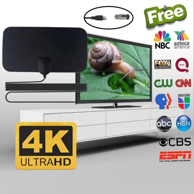 Крытый 4K 25 дБ с высоким коэффициентом усиления HD ТВ блок DTV цифровая ТВ антенна ЕС вилка 50 миль усилитель активная Крытая антенна HD плоский дизайн