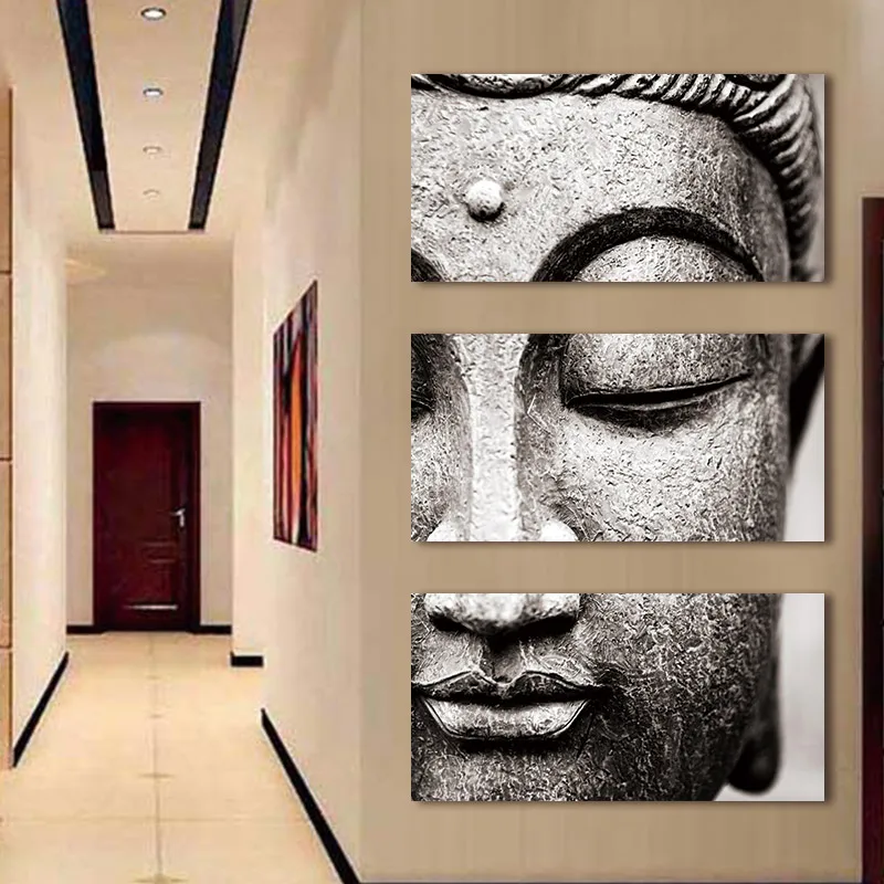 

3 Panel Oil Style Poster Buddha Canvas Painting Wall Art Pictures Gray Modern Large Wall Print Home Decor for Living Room