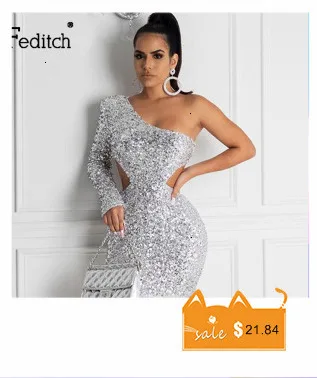 Feditch Осень блестки в виде пайеток Bodycon Вечерние платья для женщин без рукавов сексуальное Белое платье Элегантное открытое Vestidos Мини Одежда