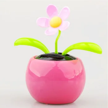 

1PCS New Plastic Crafts Home Car Flowerpot Solar Power Flip Flap Flower Plant Swing Auto Dance Toy Colors Random