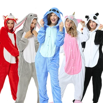 

New Kigurumi Stitch Unicorn Pajamas onesie Women Kugurumi panda Winter Flannel Pajama Adult Nightie unicornio Sleepwear Overalls