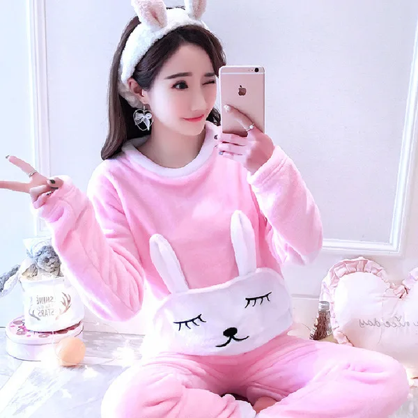 Winter New Women Coral Velvet Sleepwear Ladies Flannel Pajama Set Carton Shiba Inu Multiple Patterns Printing Warm Homewear