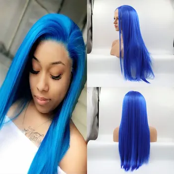 

Bombshell Blue Long Straight Synthetic 13*3 Lace Front Wig Non-glue Heat-resistant Fiber Natural Fashion Beautiful Lady Wig