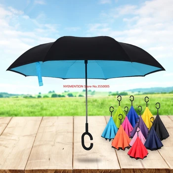 

10pcs/lot Reverse Double Layer Folding Inside Inverted Umbrella Long-Handle Umbrella Sunshade C-Shaped Handle Proof Ultraviolet