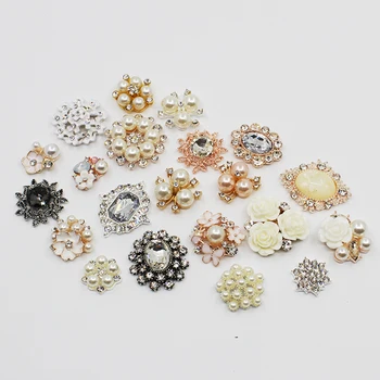 

10pcs/Set DIY Rhinestones Buttonsand Pearl AccessoriesAlloy Diamante crystal Bow wedding decorationand Sewing Deco