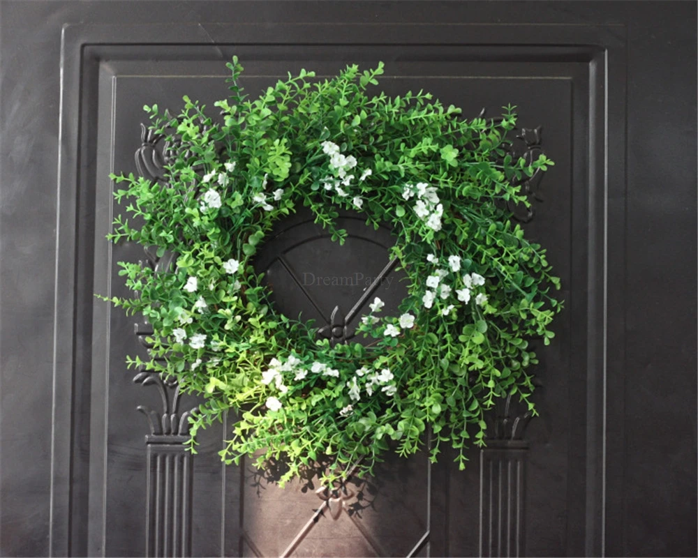 

1PC Artificial Flowers Green Plants Rattan Wreath Wall Hanging Decor Door Simulation Flower Garland Wedding Home Decoration