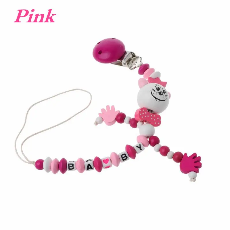 Pink OOTDTY/Детская Соска с зажимом и цепочкой для маленьких мальчиков и девочек, буквы-игрушки, прорезыватель, соска с цепочкой, держатель для соски, цепочка для кормления - Цвет: Pink