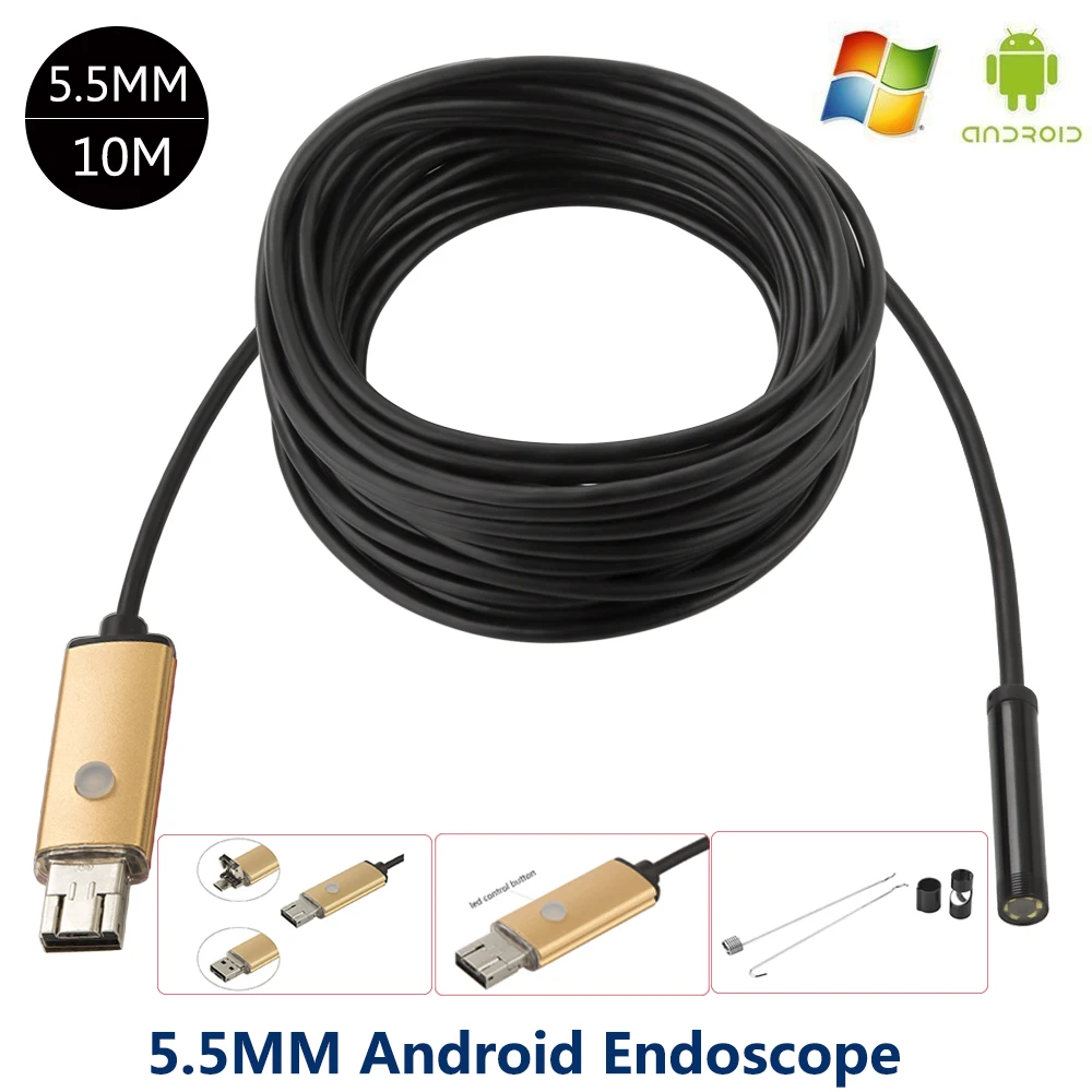 

Phone Android Endoscope Waterproof Borescope Micro USB Inspection Video Camera 5.5mm lens 5/10M 6 leds Hd 640*480 For Smartphone