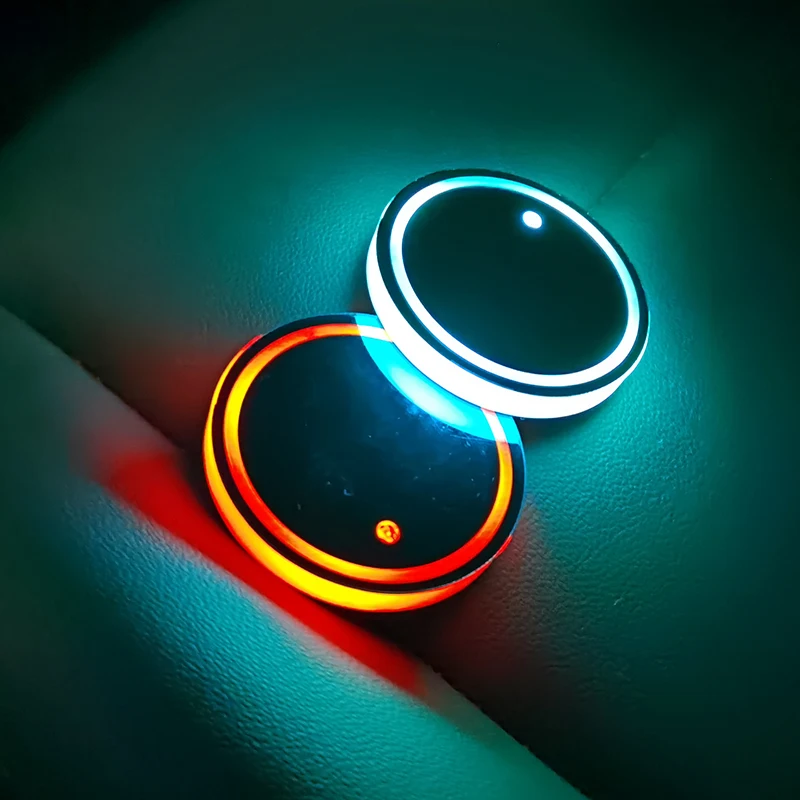 Led Car Cup Holder Bottom Pad Led Light Cover Trim Atmosphere Lamp For