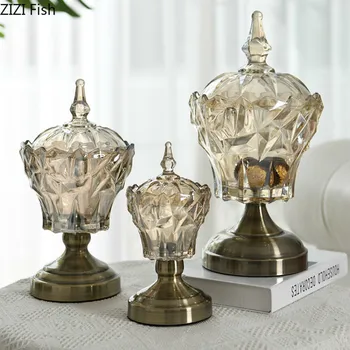

Light Luxury Crystal Glass Candy Jar Transparent Storage Jar with Cover European Home Decorative Storage Tools