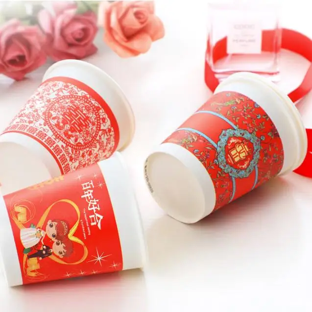 

Dropshipping 100PC Paper Cup Disposable Cup Thicken Wedding Paper Cup Red Wedding Paper Cup Customized Custom Printed LOGO