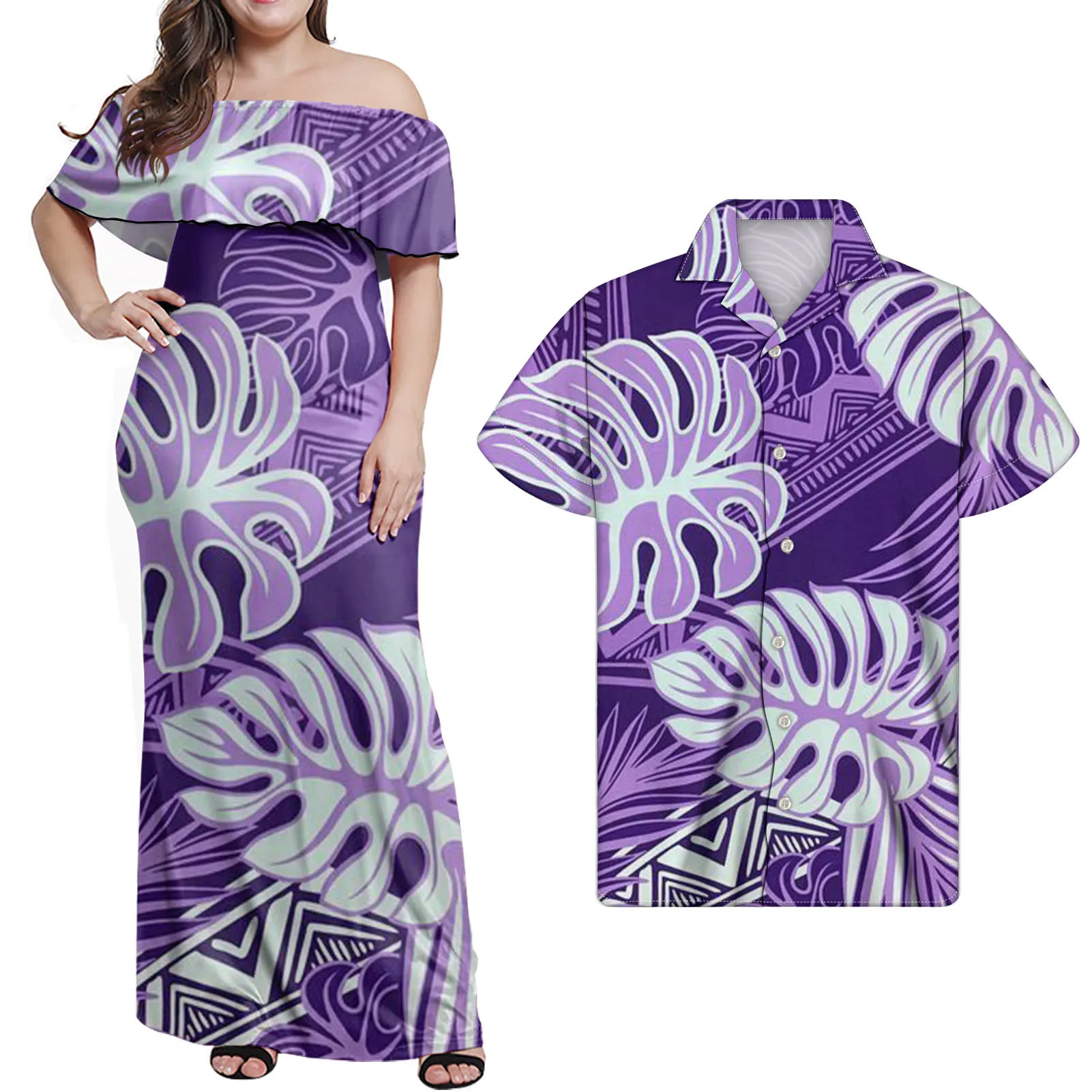

Cumagical Fancy Hawaiian Purple Dresses Couple Clothing Polynesian Tribal Pattern Holiday Dress for Women Elegant Party Bodycon