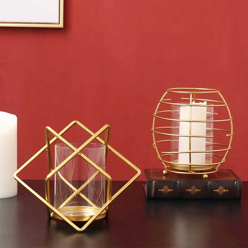 

Nordic Creative Gold Candle Holders Geometric Metal Holder Romantic Table Set Wedding Christmas Props Candlestick Home Ornaments