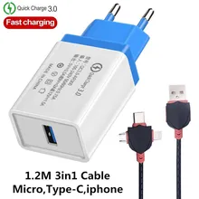 EU/US быстрое зарядное устройство QC 3,0 для мобильных телефонов через USB кабель для зарядного устройства для быстрой Зарядное устройство стены Зарядное устройство для samsung Xiaomi huawei iphone X, 6, 7, 8, 11 Зарядное устройство