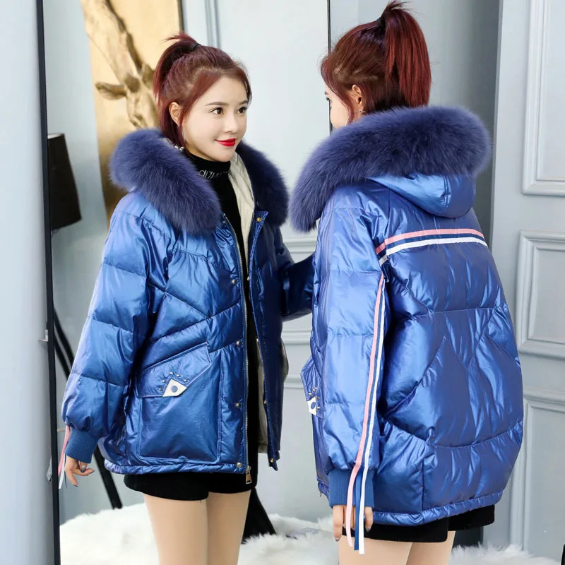 

Bright Surface down Jacket Cotton-padded Clothes Women's Short 2019 New Style Winter Korean-style Loose Thick INS Hong Kong Styl