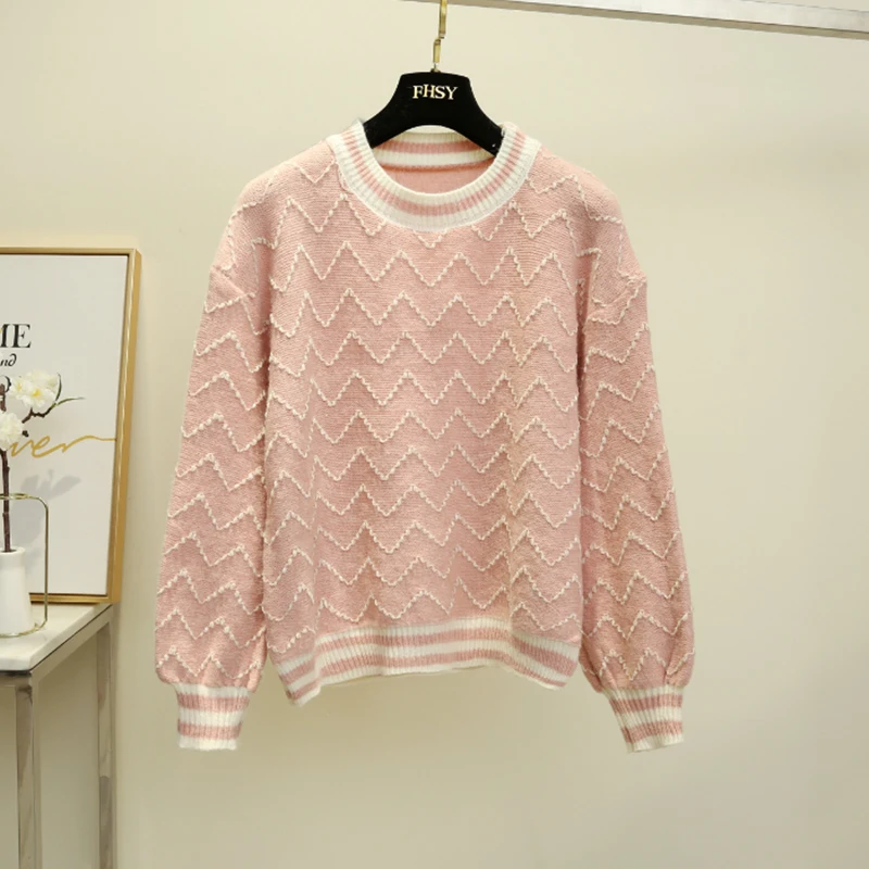 Wave Sweater Female, Turtleneck Loose Round Neck Knitted Shirt, Leisure Commuter Jacket Sweater Women Casual O-Neck Pullovers Wave Sweater Female, Turtleneck Loose Round Neck Knitted Shirt, Leisure Commuter Jacket Sweater Women Casual O-Neck Pullovers