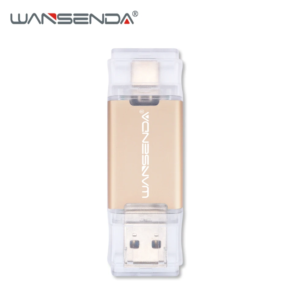WANSENDA 2 в 1 TYPE-C USB3.0 USB флеш-накопители 256 ГБ 128 Гб 64 ГБ 32 ГБ 16 ГБ флеш-накопитель для Android/PC Внешний usb-накопитель - Цвет: Золотой