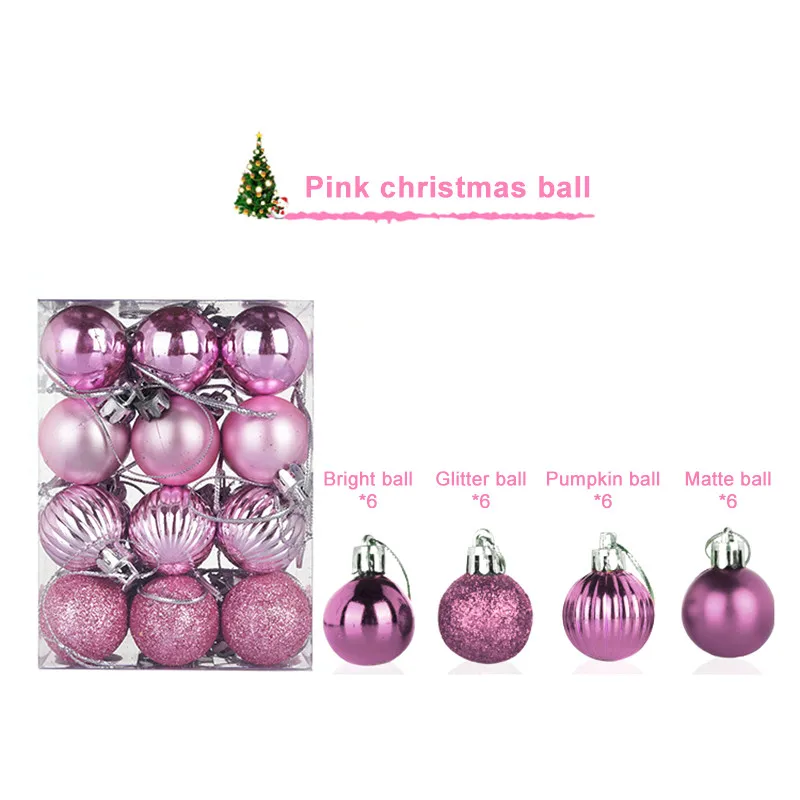24 шт рождественские мячики елочные шары Рождественская елка подвесные шары орнамент домашние вечерние елочные украшения шар Рождество год 30 мм - Цвет: pink