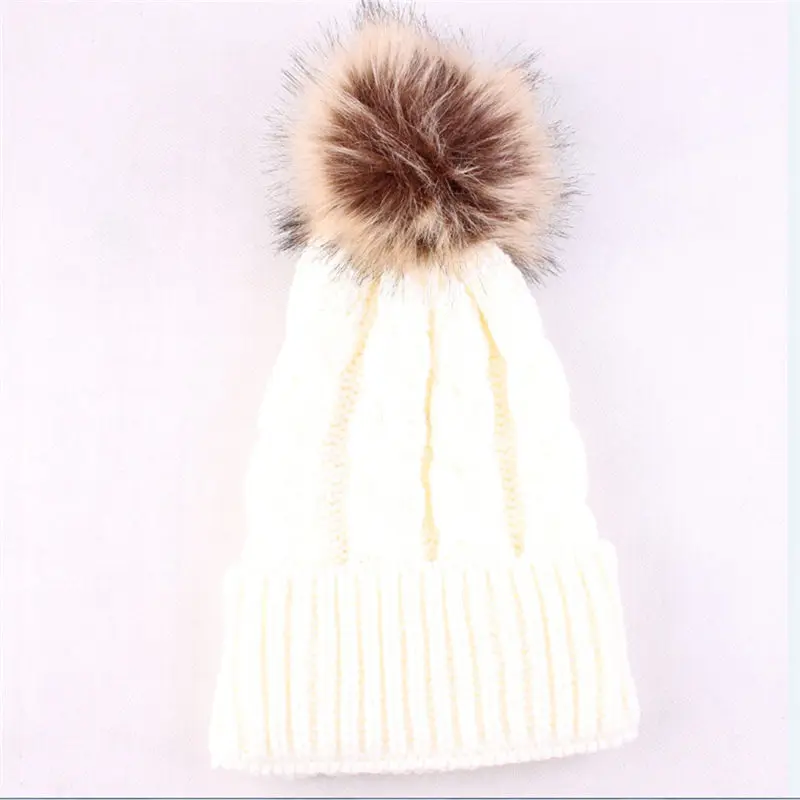 1PC for Adult 9 Родитель-Детские шапочки с помпоном теплый мех енота Bobble Mommy Beanie шапки Дети хлопок вязаный мама детская зимняя шапка шапки - Цвет: 1PC for Adult 9