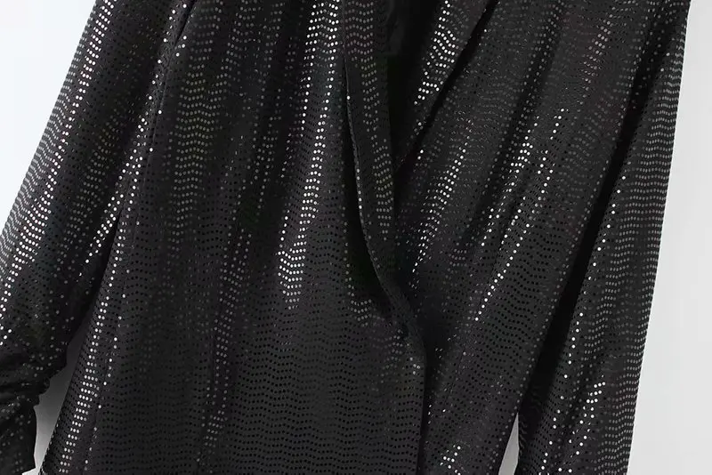 Весеннее женское пальто с v-образным вырезом и длинным рукавом, блестящее тонкое приталенное пальто с блестками, сексуальный костюм для ночного клуба