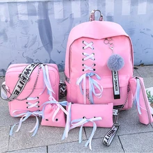 5 шт./компл. Для женщин сумка с цепочкой, парусиновая обувь Женская Белая книга рюкзак школьный рюкзак для путешествий Модные ботильоны с кисточками для девочек-подростков