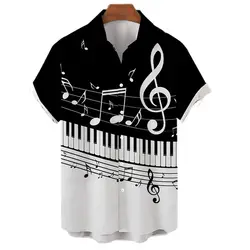 Chemise hawaïenne Vintage à manches courtes, Instrument de musique 3D, mode d'été plage chemises surdimensionnées pour Homme Camisa Masculina 