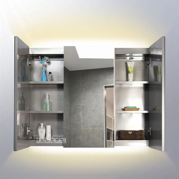 

Stainless Steel Silver Mirror Cabinet Toilet Wall Mounted Cabinet Bathroom Storage Cabinet With Light 220V/110V 12W