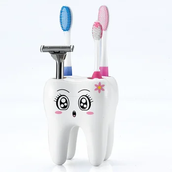 

Plastic Bracket Container For Bathroom White Lovely 4 Hole Fashion Tooth Style Toothbrush Holder Bathroom Accessories