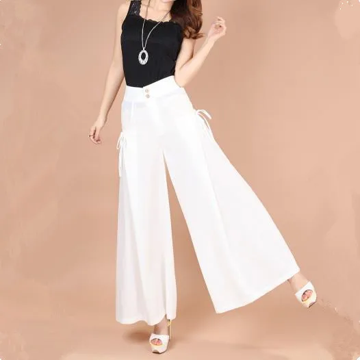 Deporte Women Pants Sexy OL Women Wear Vintage Wide Leg Chiffon Pants Oversized 5XL 6XL High Waist Femme Trousers J662