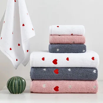 

New Arrived 100% Organic Cotton Towel Set White, Grey, Pink Beach Towel Towel 2pcs/set Home Heart Face Swimming Peach Soft Towel