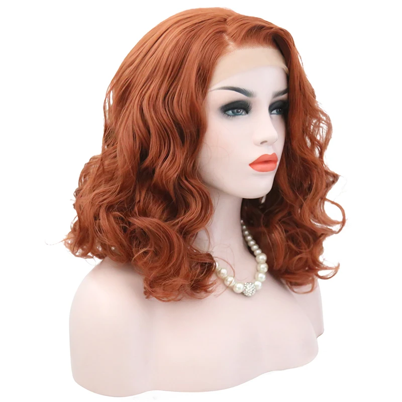 Kaufen JOY   SCHÖNHEIT Orange Rot Farbe Synthetische Spitze Vorne Perücke Glueless Wärme Beständig Bob Perücken für Frauen