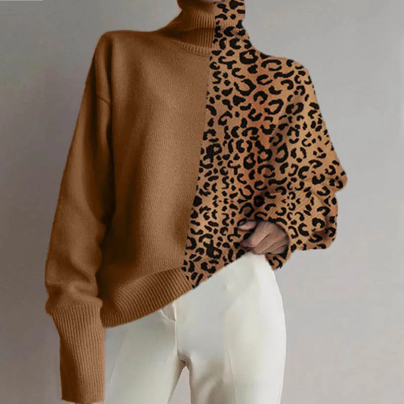 Модный новый осенне зимний свободный свитер с длинными рукавами и леопардовым