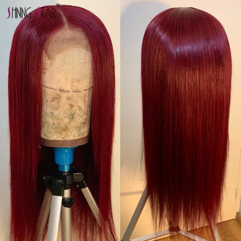 Frente do Laço Perucas de Cabelo Humano para a Mulher Osso em Linha Dianteira do Laço Perucas de Renda Borgonha Brasileira Remy Reta Peruca Pré Arrancadas 99j Transparente 7 Cheap Apliques com cabelo humano