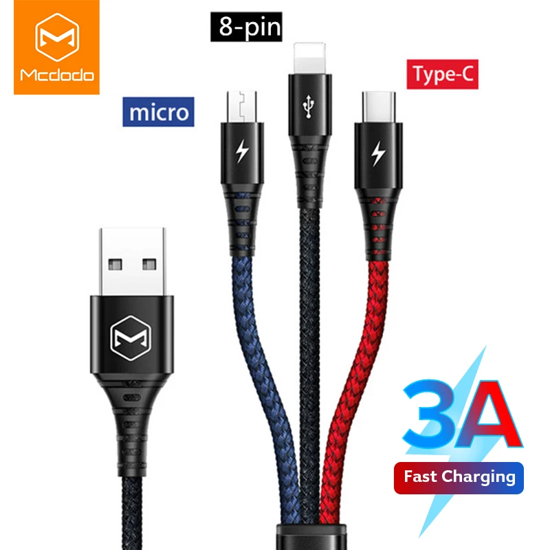 MCDODO 3 в 1 USB кабель 3A Micro Type C Быстрая зарядка шнур для телефона зарядное устройство