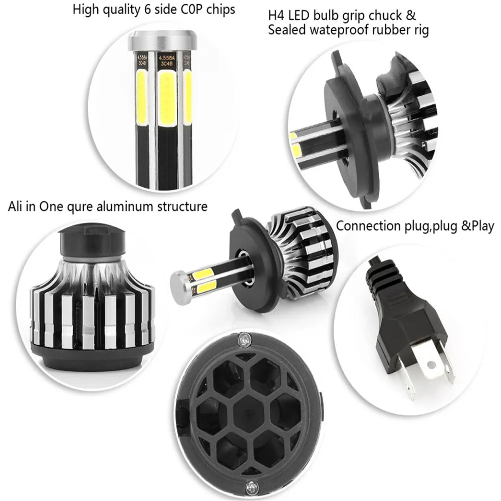 DIC 6 стороны COB H7 светодиодный H4 12000LM H1 H3 H13 H11 9005 HB3 9006 HB4 9007 9012/HIR2 головной светильник(Подол короче спереди и длиннее сзади) фары дальнего и ближнего света для укладки волос туман светильник лампочка