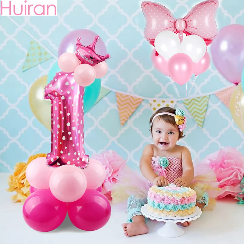 

HUIRAN Pink Blue Balloons 1st 1 year Birthday Party Ballons Happy Birthday Party Decor Kids Gender Reveal Baloon One Party Balon