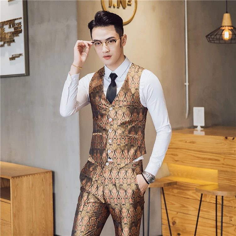 Фирменная Новинка, приталенный повседневный костюм Terno Masculino, 3 шт./2 шт., мужские роскошные костюмы на одной пуговице, Главная сцена, смокинг, 3XL-M