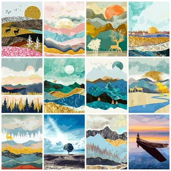 

JHLJIAJUN DIY Oil Painting By Numbers Mountain Coloring By Numbers Sunrise Landscape Paint Canvas Picture Hand Painted