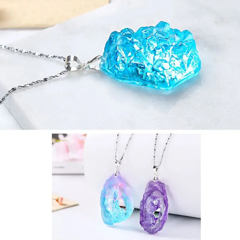 DIY натуральный Druzy драгоценный камень смолы плесень Кварц Рок кластер кулон Плесень Смола ювелирные изделия F3MD